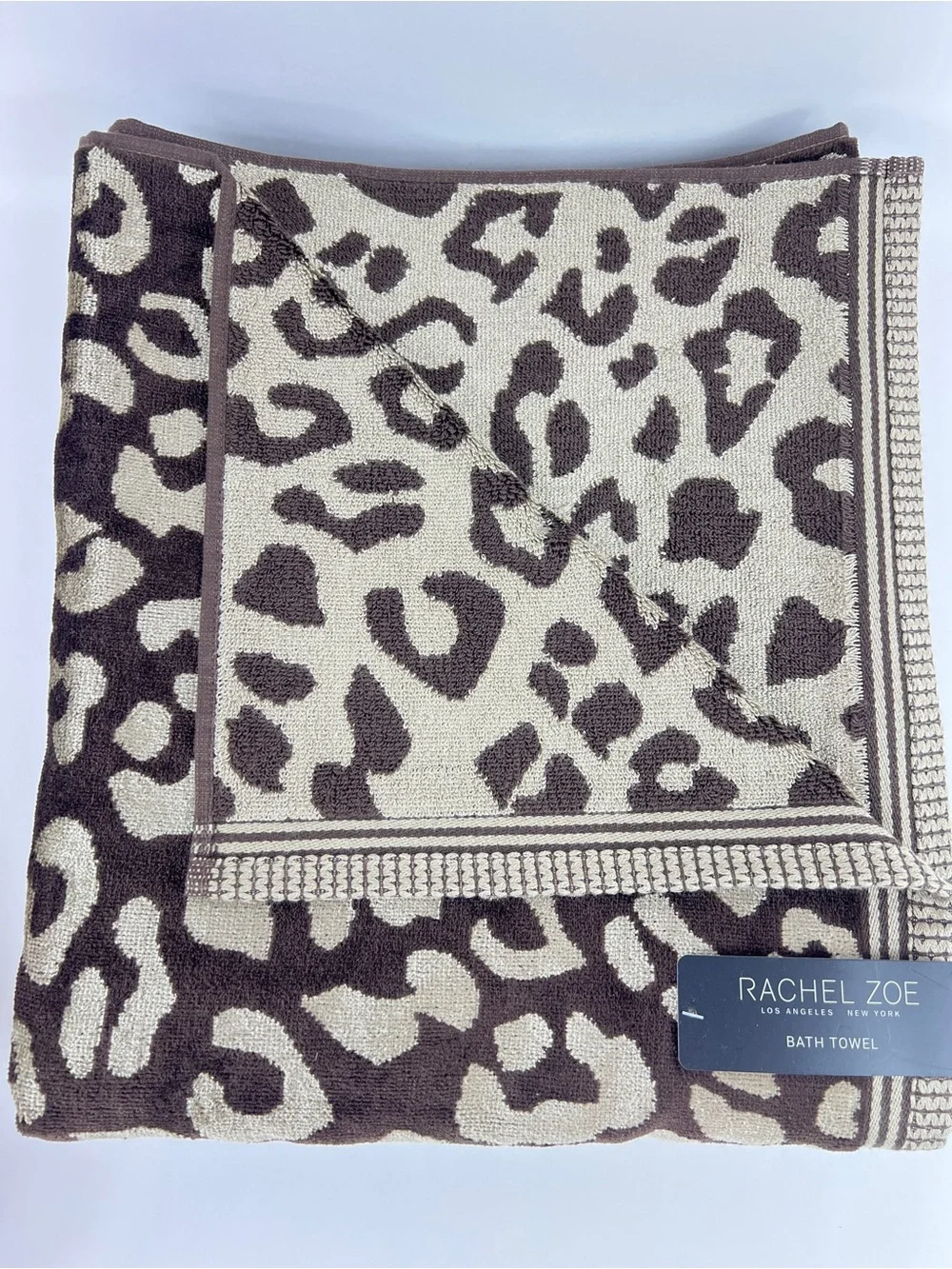 Rachel Zoe Bath Towel Set Leopard Animal Print Brown Tan Velour Cotton 6 Pc NEW